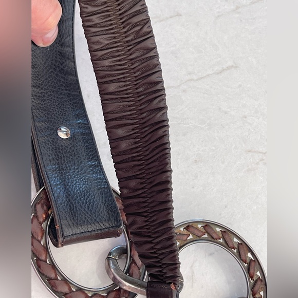 SUZI ROHER Dark Brown Leather Belt with Nickel Metal Ring Accents, Size 34-35" - Picture 8 of 15
